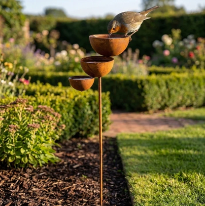 Bain pour oiseaux à trois niveaux – Acier Corten.