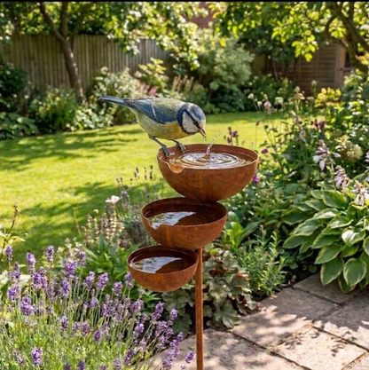 Bain pour oiseaux à trois niveaux – Acier Corten.