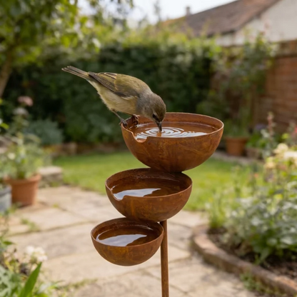 Bain pour oiseaux à trois niveaux – Acier Corten.