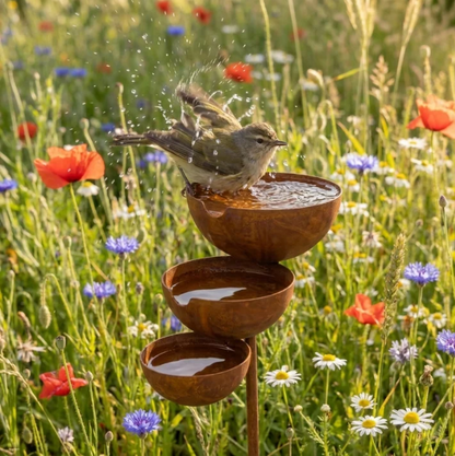 Bain pour oiseaux à trois niveaux – Acier Corten.
