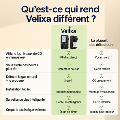 Détecteur de monoxyde de carbone Velixa 4-en-1.