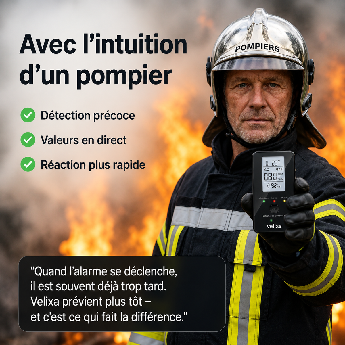 Détecteur de monoxyde de carbone Velixa 4-en-1.