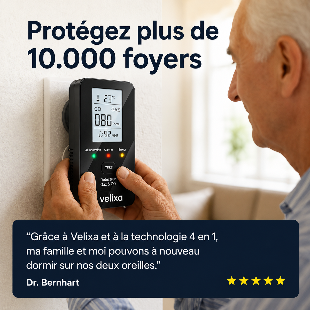 Détecteur de monoxyde de carbone Velixa 4-en-1.