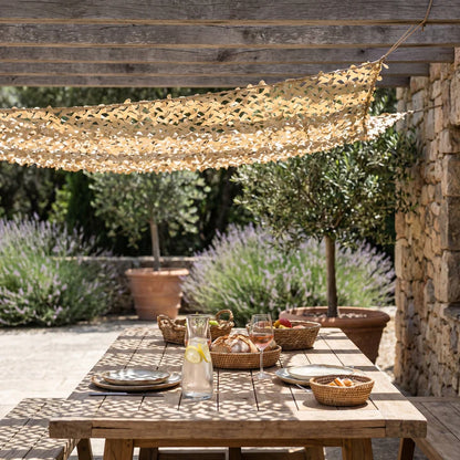 Filet de camouflage renforcé sable pour terrasse et pergola - Ambiance méditerranéenne