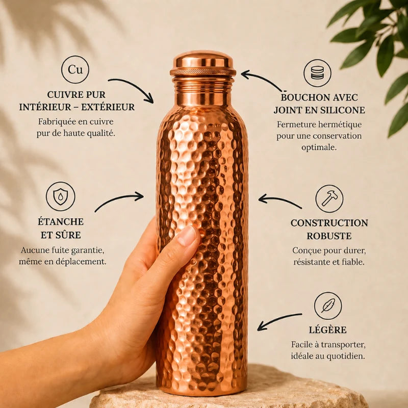 Gourde en Cuivre – Velixa™ | L’Eau Purifiée Naturellement, Sans Plastique