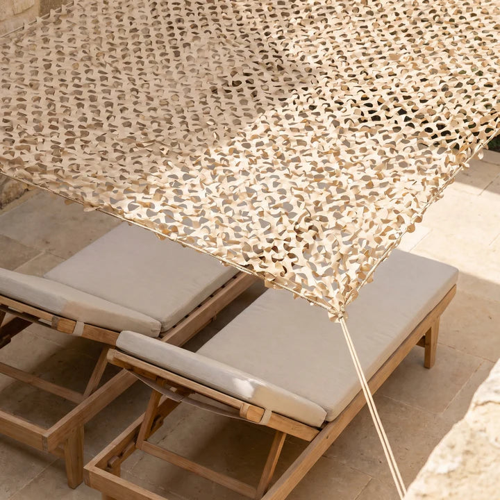Filet de camouflage renforcé sable pour terrasse et pergola - Ambiance méditerranéenne