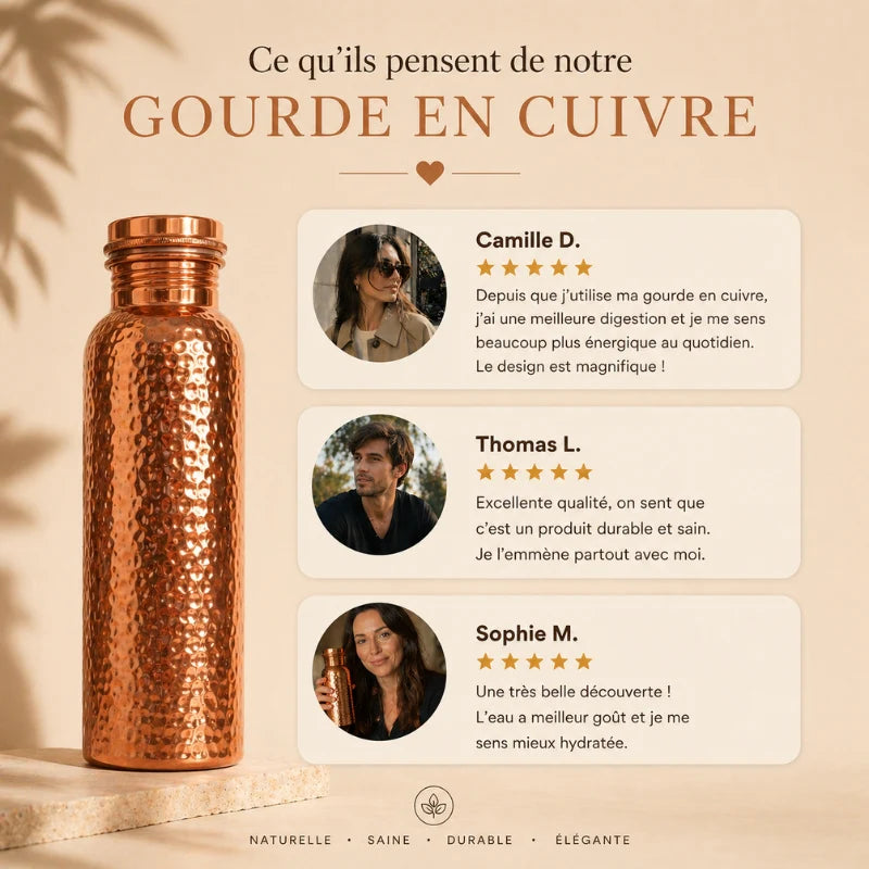 Gourde en Cuivre – Velixa™ | L’Eau Purifiée Naturellement, Sans Plastique